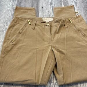 Michael Kors Tan Pants with Gold Zipper Accents Size 10